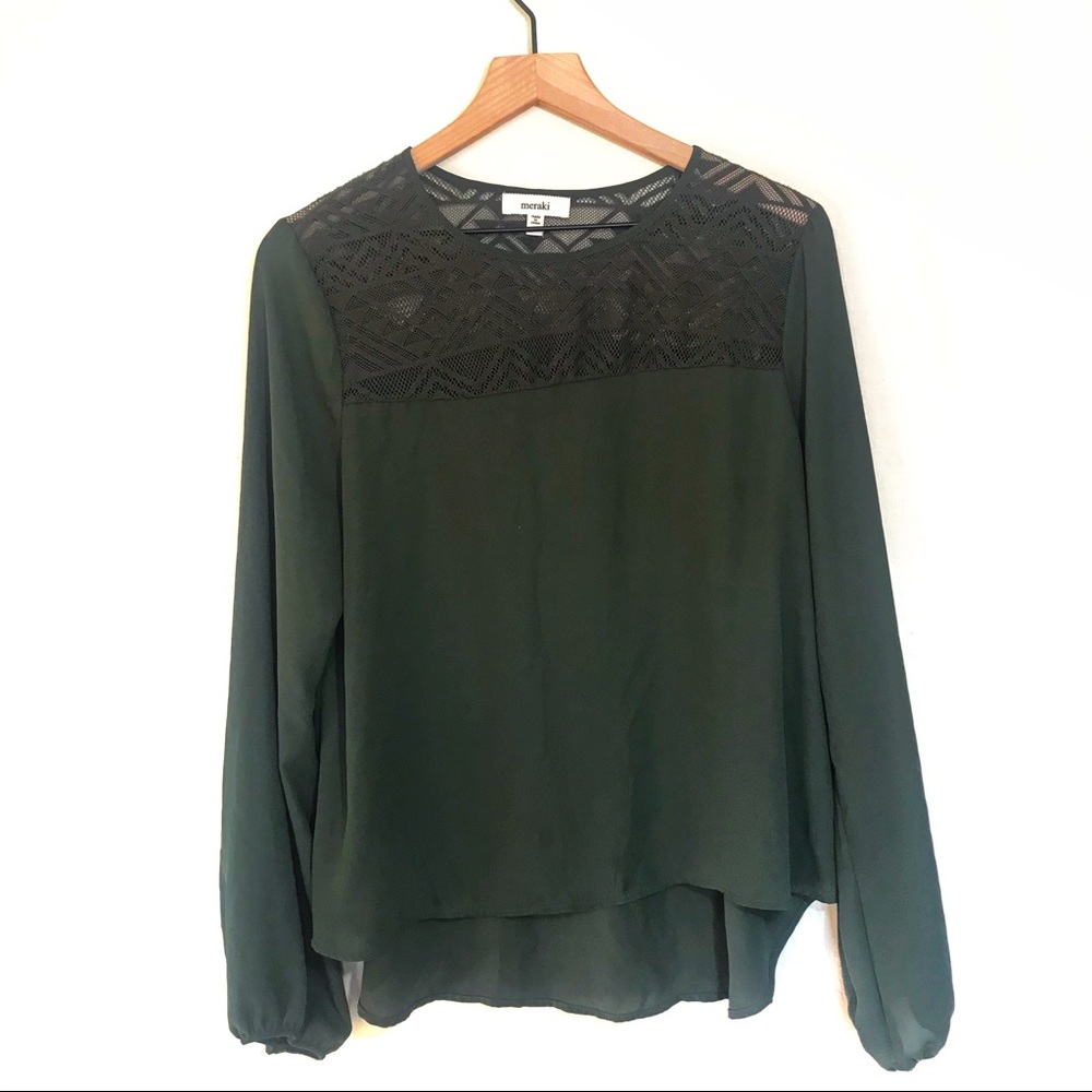 Meraki Hunter Green Sheer Boho Hi-Lo Blouse